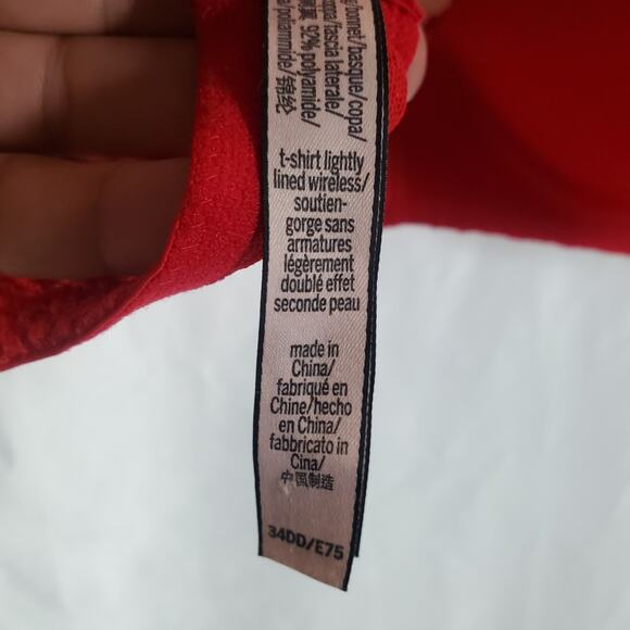 Victoria’s Secret Red Lace Wireless Bra 34DD Lightly Lined T-Shirt Style - Picture 5 of 10